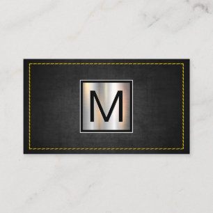 Chrome Metallic   Dark Texture Yellow Stitched Business Card