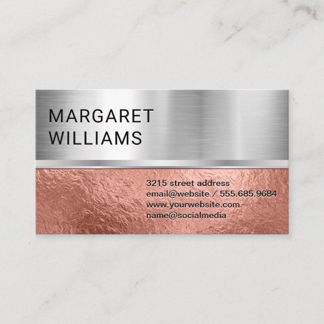 Chrome Metallic | Rose Gold Foil Business Card (Front)