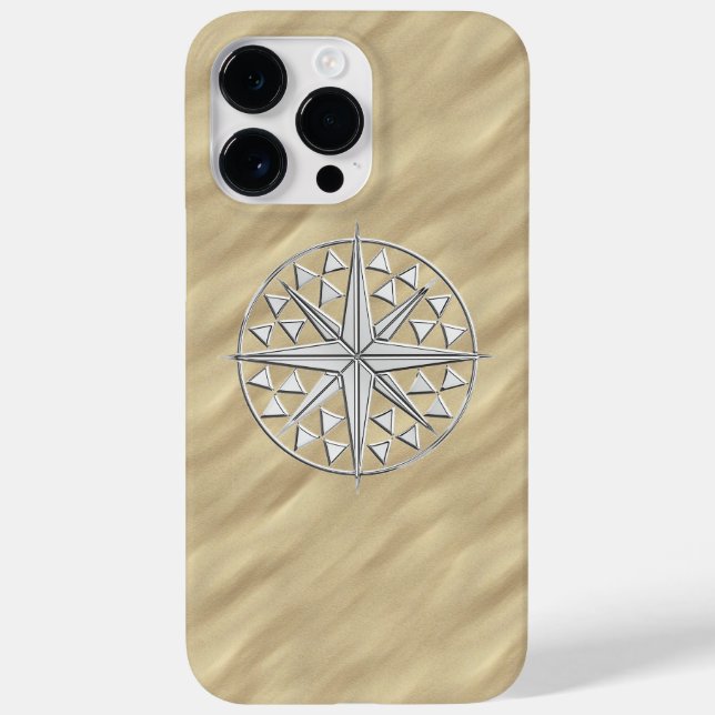 Chrome Nautical Compass on Sandy Beach Print Case-Mate iPhone Case (Back)