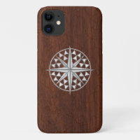 Chrome Nautical Compass on Wet Mahogany Print