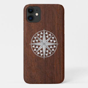 Chrome Nautical Compass on Wet Mahogany Print iPhone 11 Case