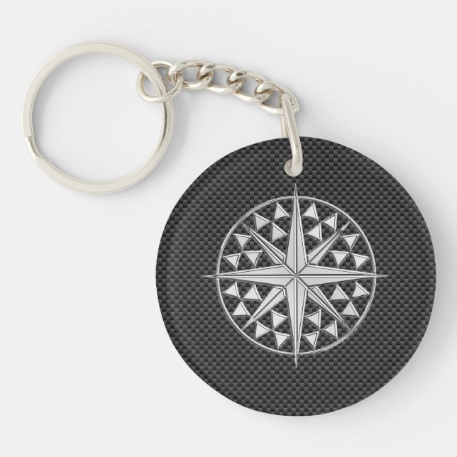 Chrome Nautical Star on Carbon Fibre Key Ring (Front)