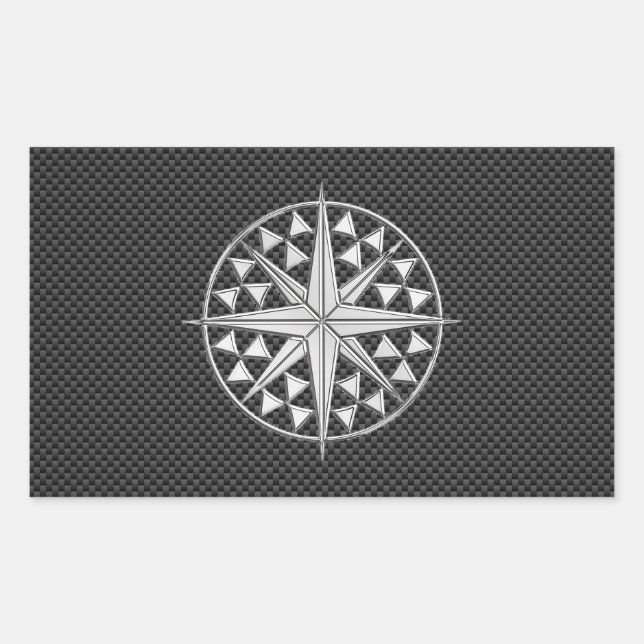 Chrome Nautical Star on Carbon Fibre Rectangular Sticker (Front)