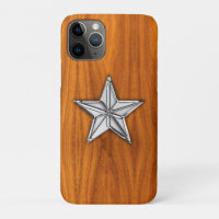 Chrome Nautical Star on Teak Veneer Print