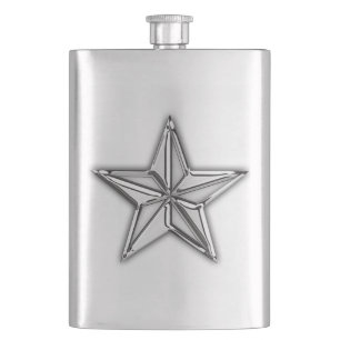 Chrome Nautical Star Print Hip Flask