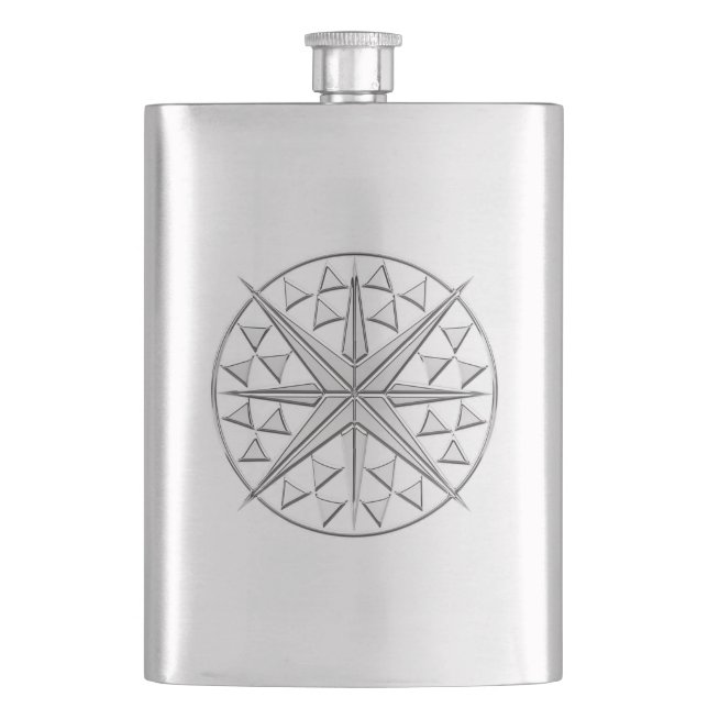 Chrome Nautical Star Print Hip Flask (Front)