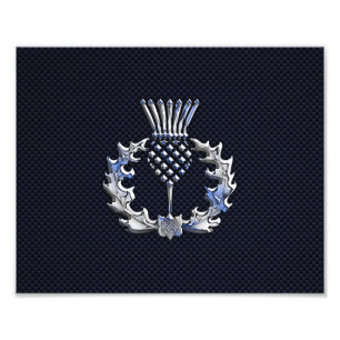 Chrome on Carbon Fibre Print Scottish Thistle