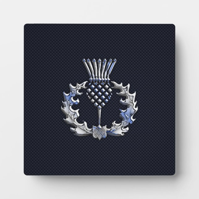 Chrome on Carbon Fibre Print Scottish Thistle Plaque (Front)