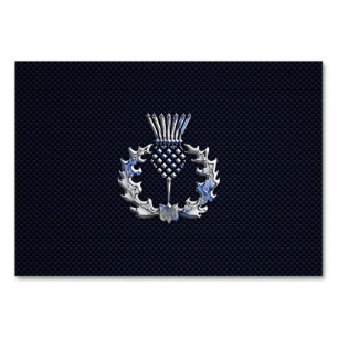 Chrome on Carbon Fibre Print Scottish Thistle Table Number