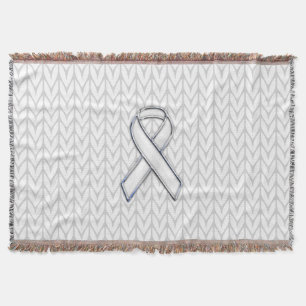 Chrome on White Chevrons Ribbon Awareness Print Throw Blanket