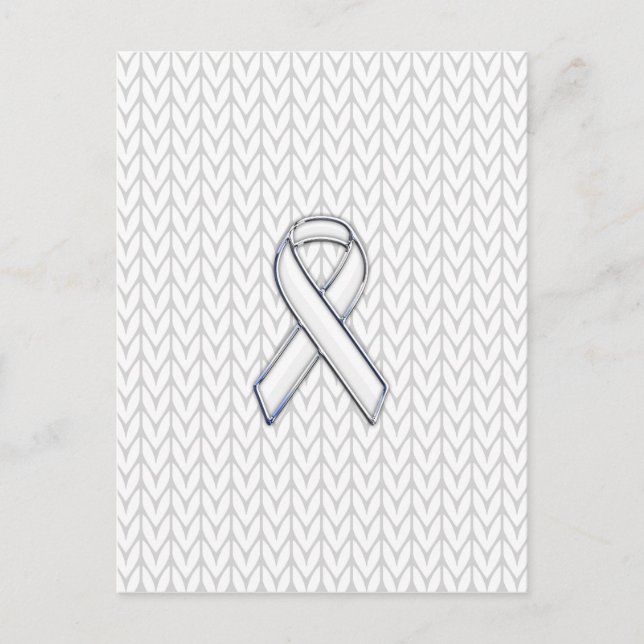 Chrome on White Knit Ribbon Awareness Print Postcard (Front)