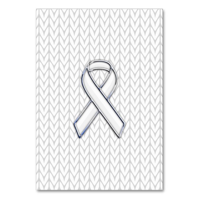 Chrome on White Knit Ribbon Awareness Print Table Number (Front)