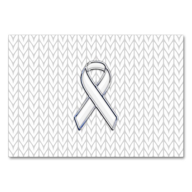 Chrome on White Knit Ribbon Awareness Print Table Number (Front)