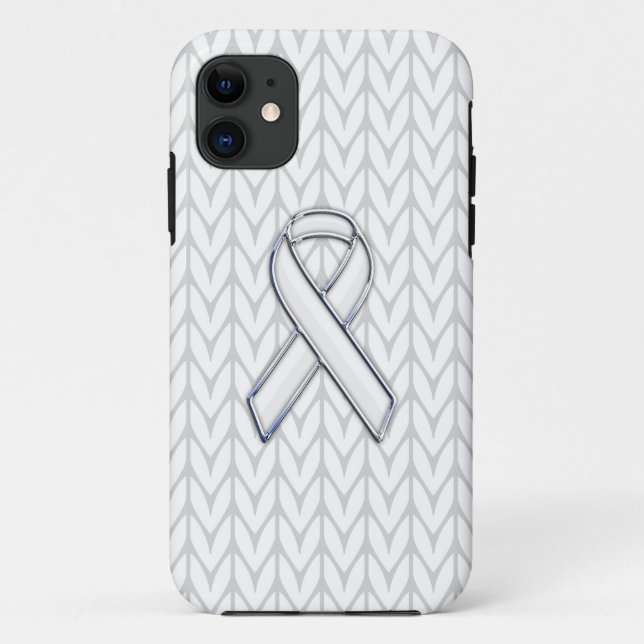 Chrome on White Knitting Ribbon Awareness Print Case-Mate iPhone Case (Back)
