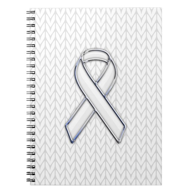 Chrome on White Knitting Ribbon Awareness Print Spiral Notebook (Front)