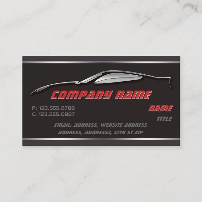 Chrome Outline Corvette Business cards (Front)
