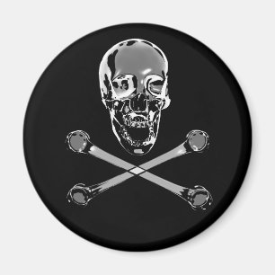 Chrome Pirate Skull and Crossbones Magnet
