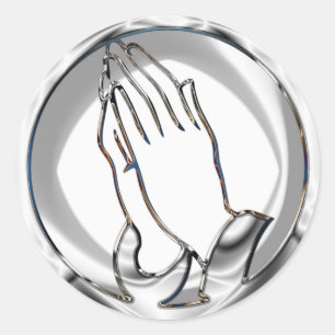 CHROME PRAYING HANDS CLASSIC ROUND STICKER