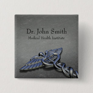 Chrome Professional Medical Caduceus - Button