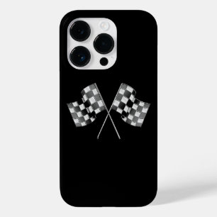 Chrome Racing Flags on Black Case-Mate iPhone 14 Pro Case