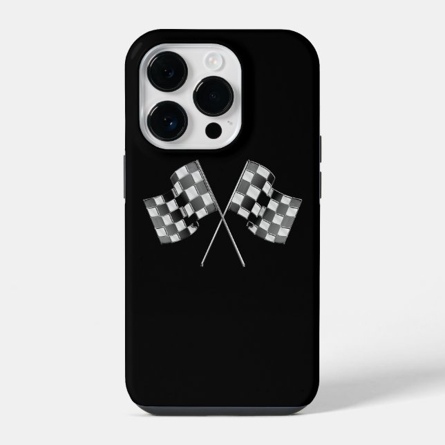 Chrome Racing Flags on Black iPhone Case (Back)