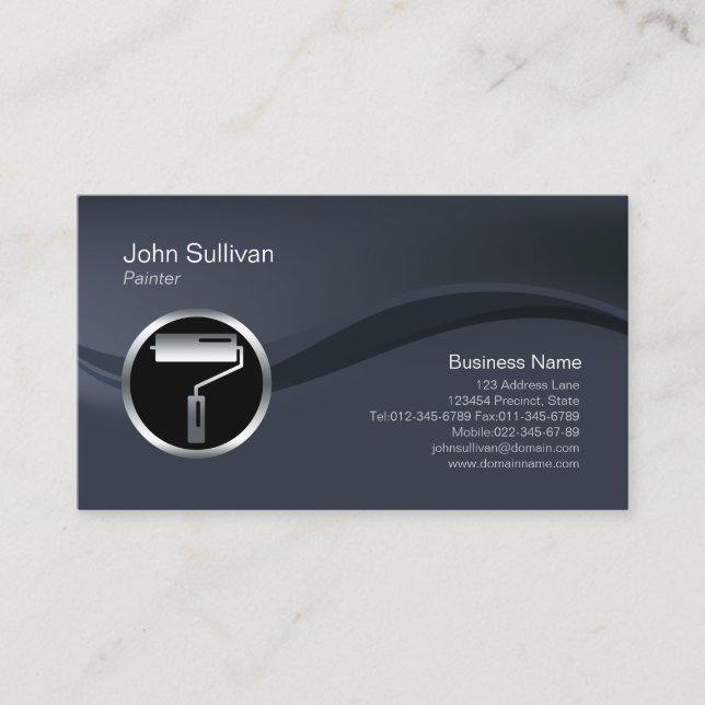 Chrome Roller Brush Icon Painter Business Card (Front)