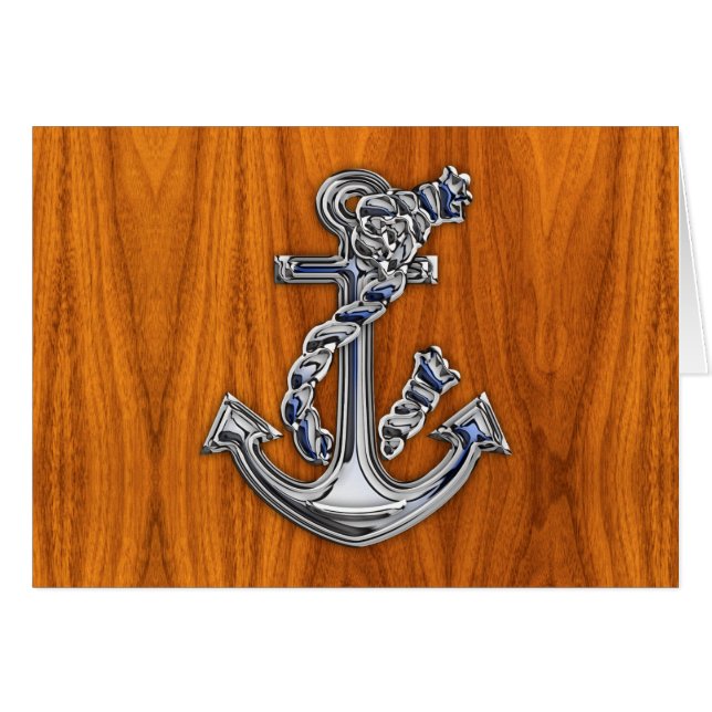 Chrome Rope Anchor on Teak Veneer (Front Horizontal)