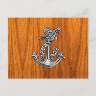 Chrome Rope Anchor on Teak Veneer Postcard