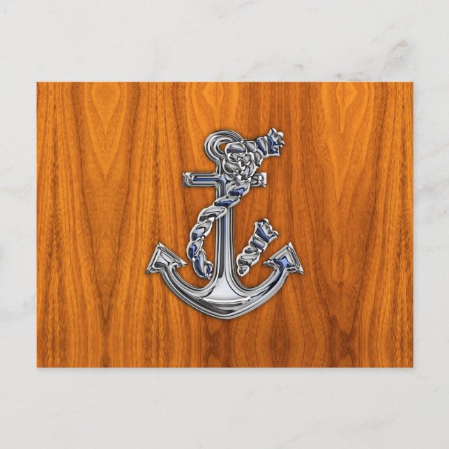 Chrome Rope Anchor on Teak Veneer Postcard (Front)