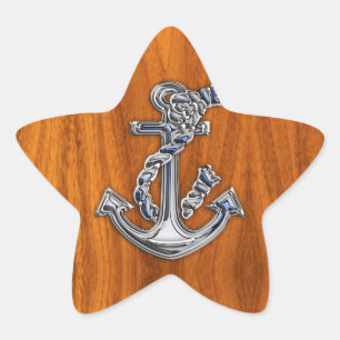 Chrome Rope Anchor on Teak Veneer Star Sticker