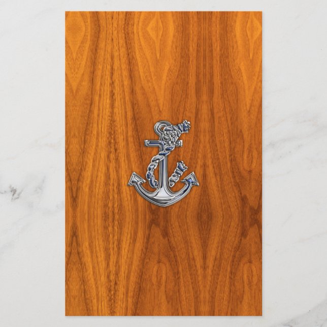 Chrome Rope Anchor on Teak Veneer Stationery (Front)