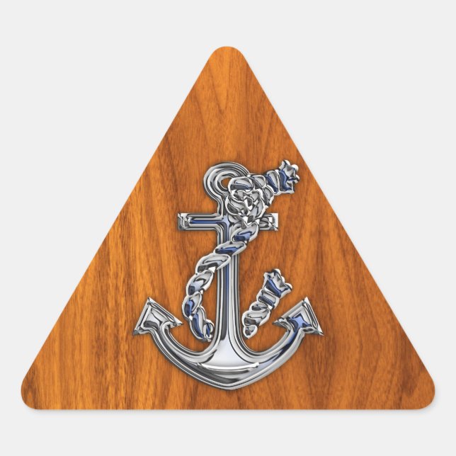 Chrome Rope Anchor on Teak Veneer Triangle Sticker (Front)