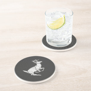 Chrome Running Deer on Carbon Fibre Decor Coaster