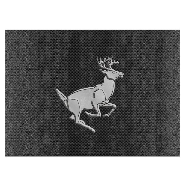 Chrome Running Deer on Carbon Fibre Decor Cutting Board (Front)