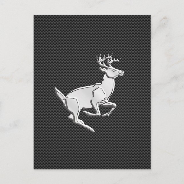 Chrome Running Deer on Carbon Fibre Decor Postcard (Front)