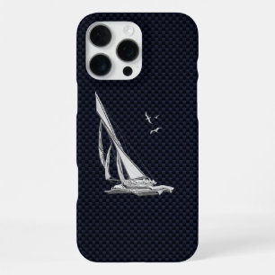 Chrome Sail Boat on Carbon Fibre iPhone 16 Pro Max Case