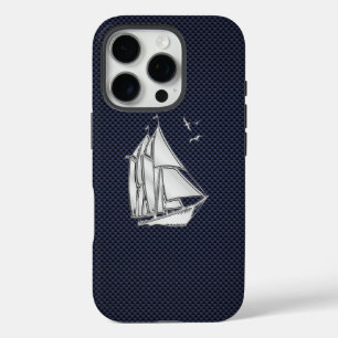 Chrome Sailboat on Carbon Fibre Print iPhone 16 Pro Case