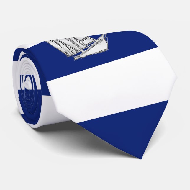 Chrome Sailboat on Nautical navy blue Stripes Tie (Rolled)