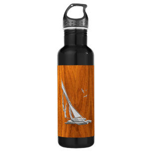 Chrome Sailboat on Teak Veneer 710 Ml Water Bottle