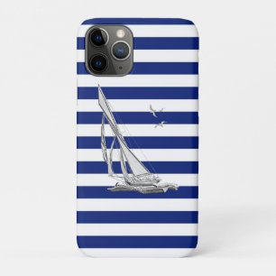 Chrome Sailing on Nautical Stripes iPhone 11 Pro Case