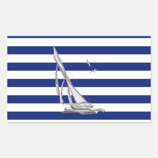 Chrome Sailing on Nautical Stripes Rectangular Sticker (Front)