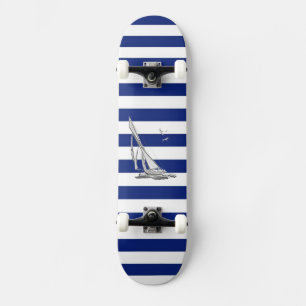 Chrome Sailing on Nautical Stripes Skateboard