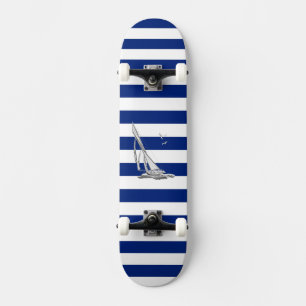 Chrome Sailing on Nautical Stripes Skateboard