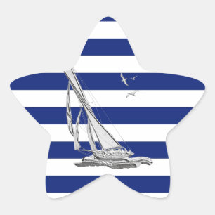 Chrome Sailing on Nautical Stripes Star Sticker