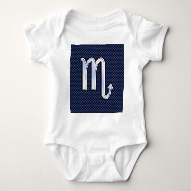 Chrome Scorpio Zodiac Sign on Blue Carbon Fibre Baby Bodysuit (Front)