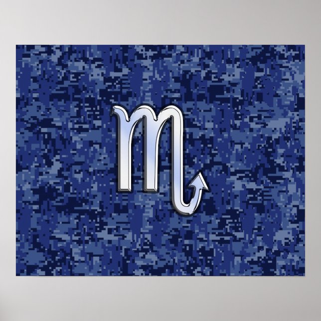 Chrome Scorpio Zodiac Sign on Navy Blue Camo (Front)