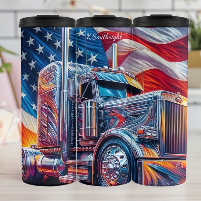 Chrome Semi Truck American Flag Flow Thermal Tumbler (Creator Uploaded)