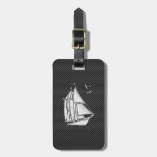Chrome Silver Like Sailboat on Carbon Fibre Luggage Tag