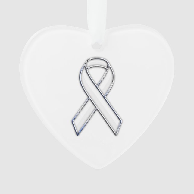 Chrome Silver Print Belted White Ribbon Awareness Ornament (Front)