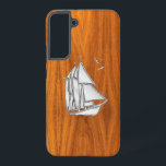Chrome Silver Sailing on Teak Veneer Decor Samsung Galaxy Case<br><div class="desc">A silver chrome like sail boat scene on a teak wood grain style background decor. A racy modern nautical gift. 
 




 
Use the "Ask this Designer" link to contact us with your special design requests or for some assistance with any of your customisation projects.</div>